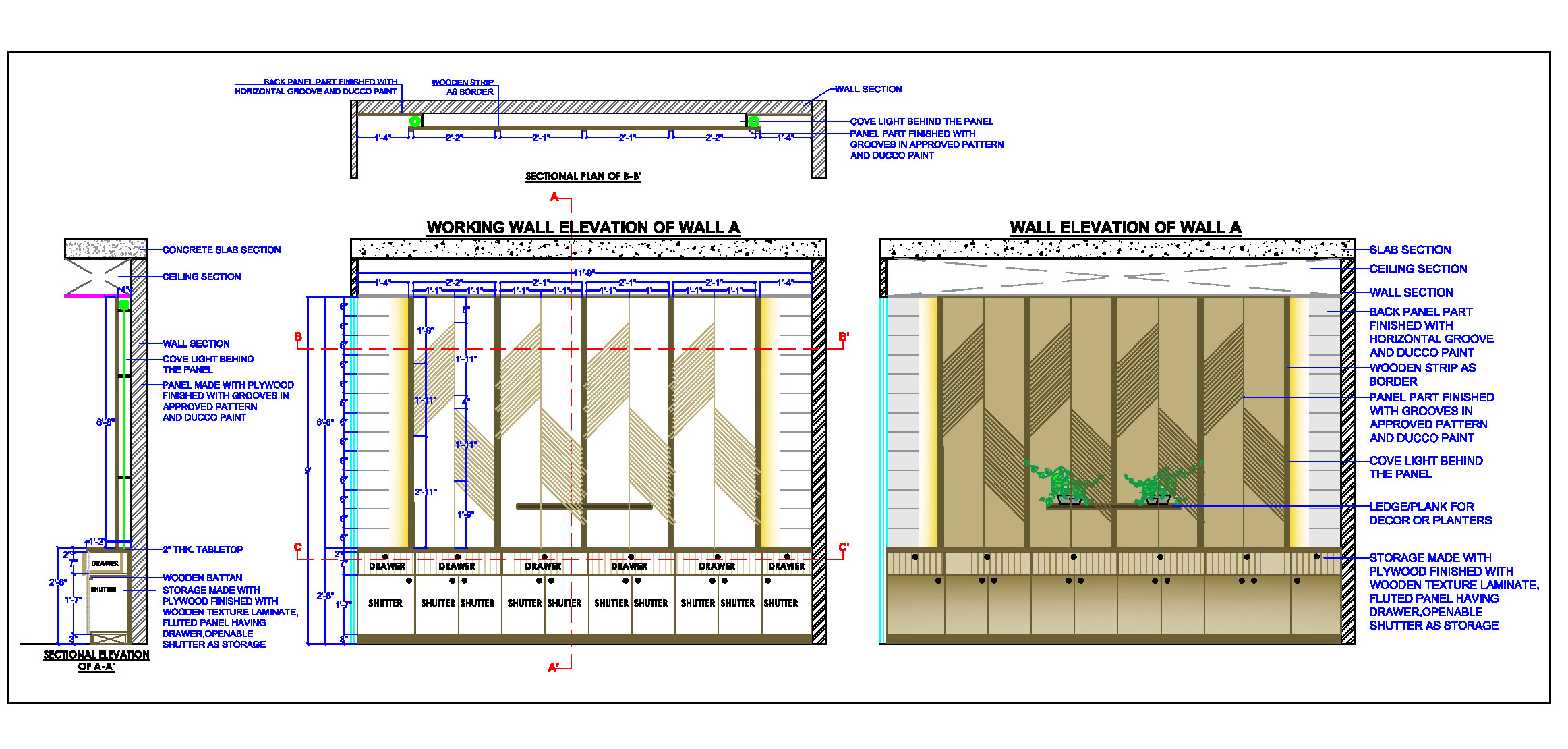 Wall Paneling with Groove Design AutoCAD DWG Detail